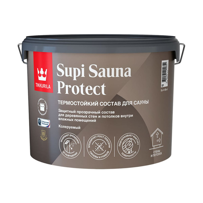 Защитный состав для саун Tikkurila supi sauna protect, полуматовый, база EP, 9 л 253711