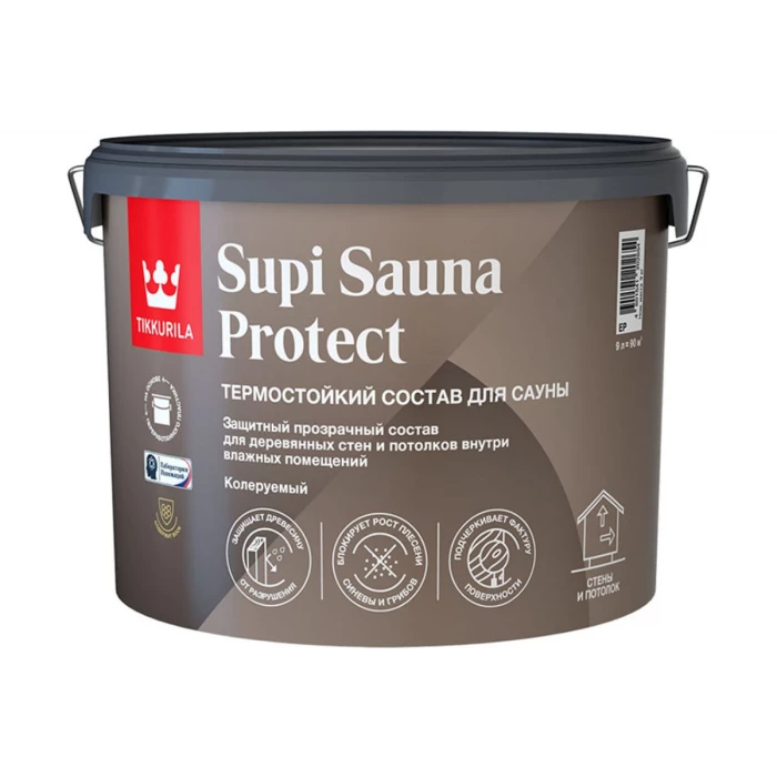 Защитный состав для саун Tikkurila supi sauna protect, полуматовый, база EP, 9 л 253711