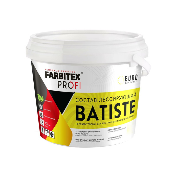 Лессирующий состав Farbitex BATISTE (полупрозрачный; серебро; 0.9 л) 4300009553