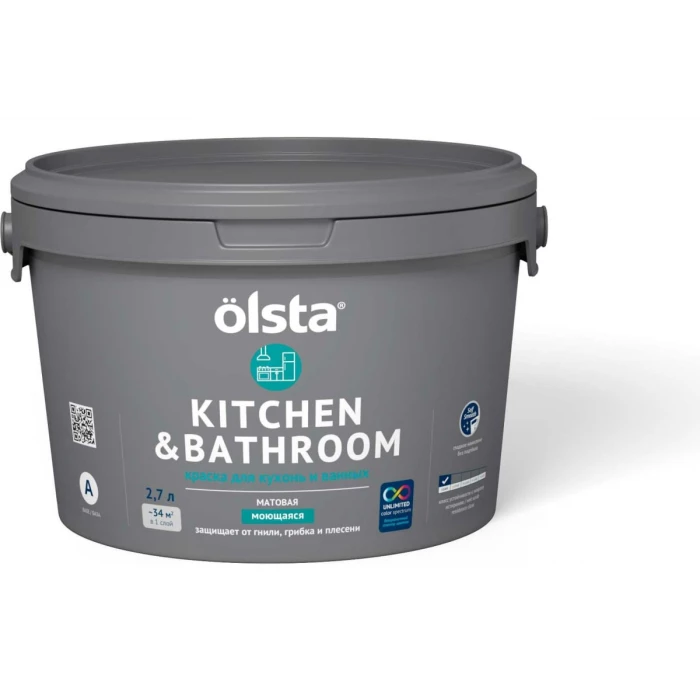 Краска для кухонь и ванных OLSTA Kitchen&bathroom БАЗА A 2.7 л OKBA-27