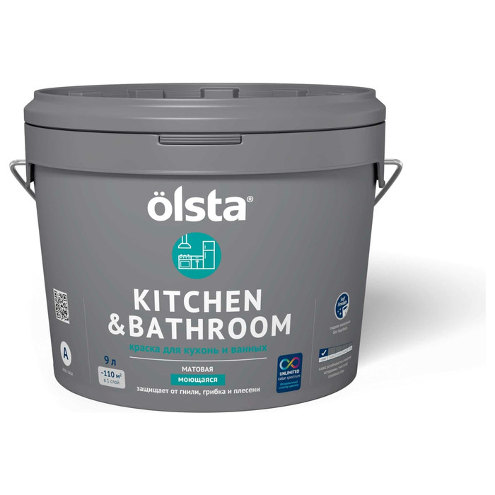 Краска для кухонь и ванных OLSTA Kitchen&bathroom БАЗА A 9 л OKBA-90