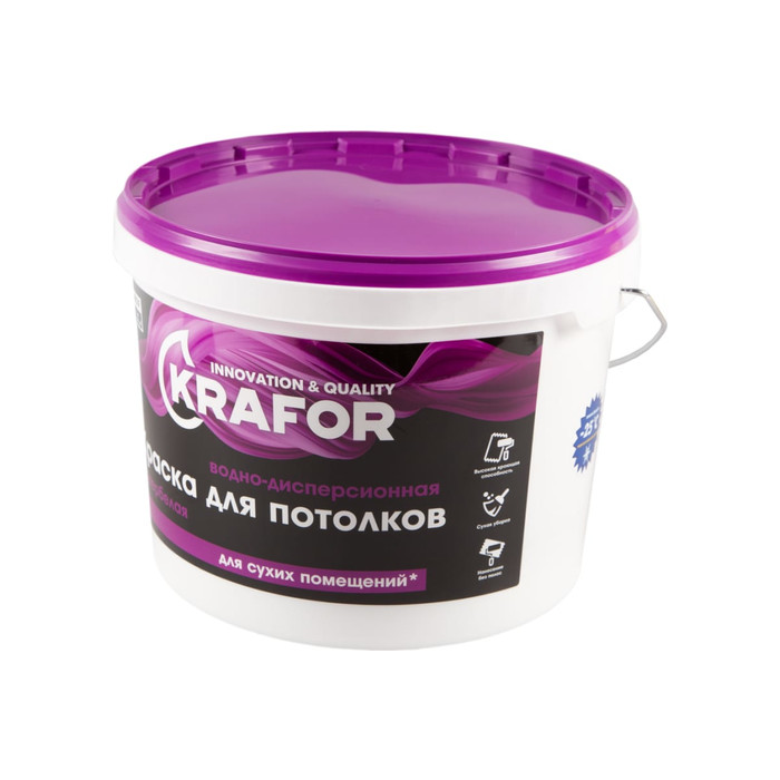 Краска для потолков Krafor водно-дисперсионная супербелая 14 кг 26950