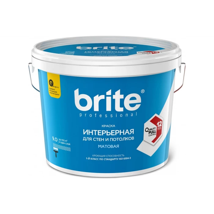 Краска для стен и потолков BRITE PROFESSIONAL матовая, база С (для колеровки), ведро 9 л О03685