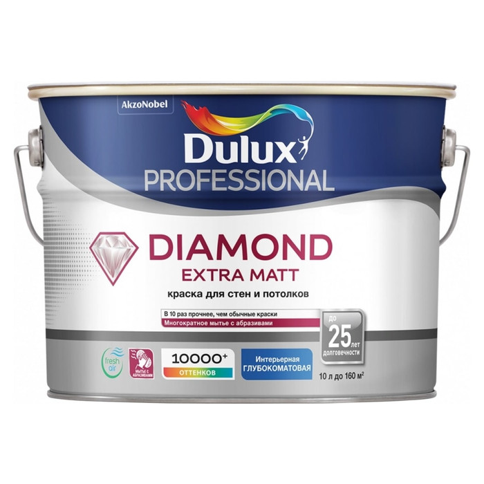 Краска для стен и потолков Dulux DIAMOND EXTRA MATT глубокоматовая, база BW, 9 л 5717199