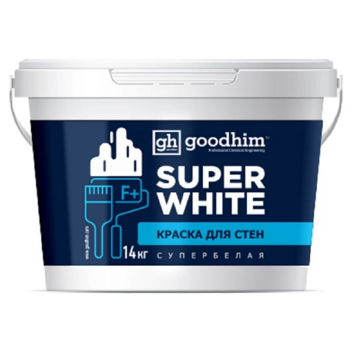 Краска для стен, F+ стандарт, супербелая - 14кг, готовый раствор Goodhim 89212