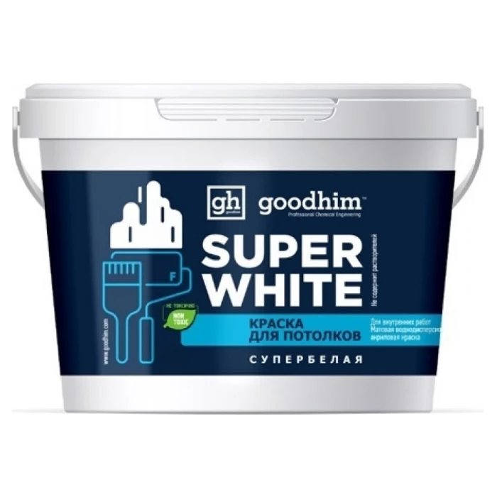 Краска для стен, F+ стандарт, супербелая - 7кг, готовый раствор Goodhim 89205