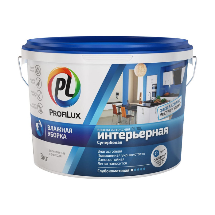 Латексная влагостойкая краска Profilux ВД PL 10L бел. 3 кг Н0000001063