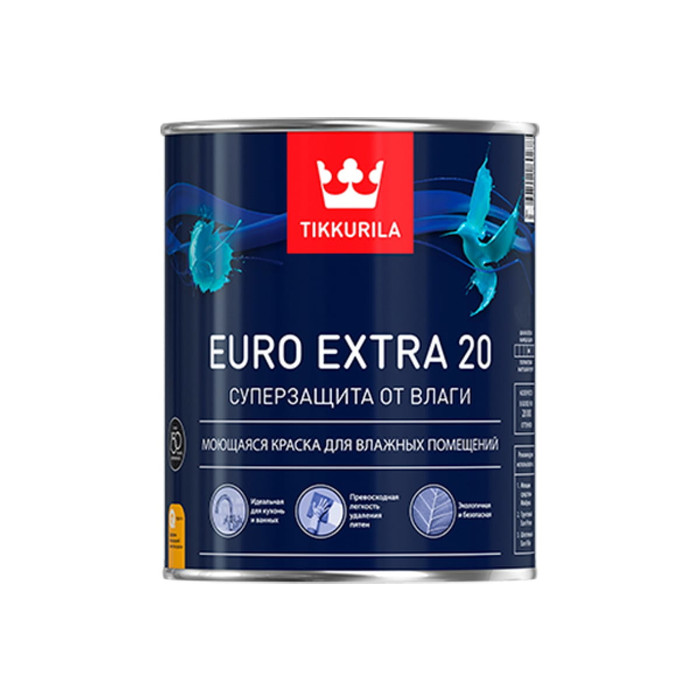 Моющаяся краска для влажных помещений TIKKURILA euro extra-20 база с 0,9 л 40597