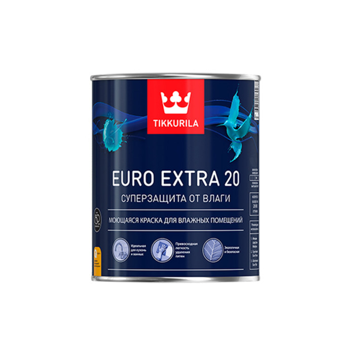 Моющаяся краска для влажных помещений TIKKURILA euro extra-20 база с 9 л 27906