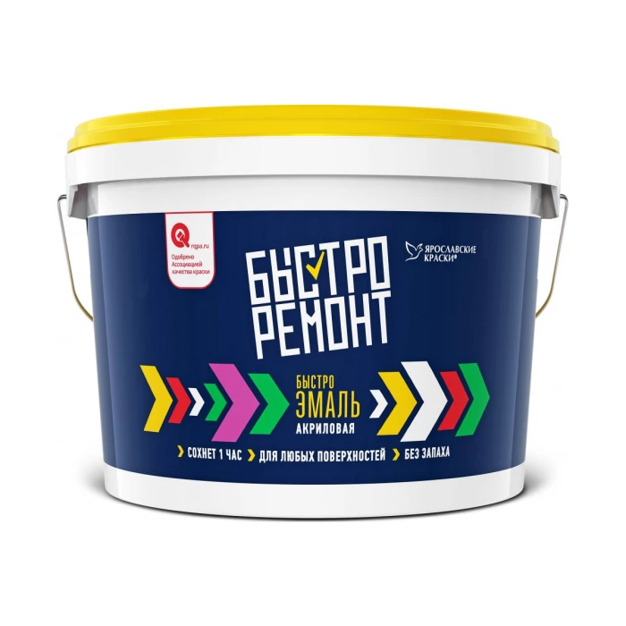 Универсальная акриловая быстроэмаль БЫСТРОРЕМОНТ шелковисто-матовая, база А, 2.7 кг О02049