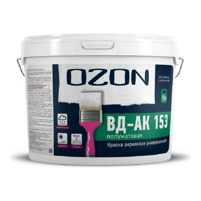 Универсальная акриловая краска OZON ВД-АК 153С прозрачная, 9 л, 11 кг ВД-АК-153С-11