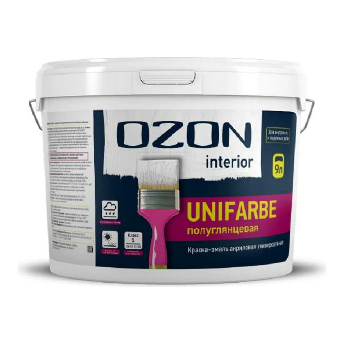 Универсальная акриловая эмаль OZON ВД-АК 157С UNIFARBE INTERIOR высококачественная, прозрачная, 9 л, 10 кг ВД-АК-157С-10
