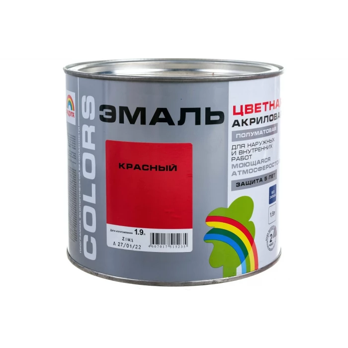 Универсальная цветная эмаль Радуга Colors ВД-АК 220 красный, 1,9 л 142942