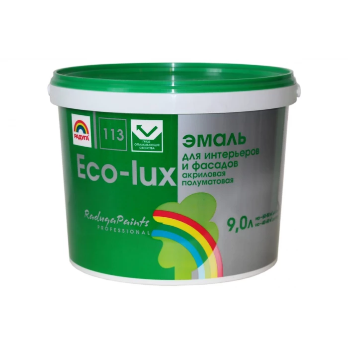 Универсальная эмаль Радуга Эко-Люкс ВД-АК 113 База А 9 л, под колеровку 4607017510636