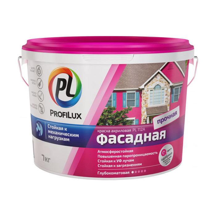 Фасадная влагостойкая краска Profilux ВД PL 112А белая 7 кг Н0000001057