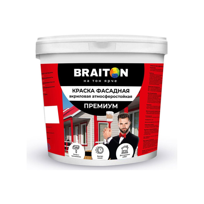 Фасадная краска BRAITON paint Премиум ВД, сверхпрочная, 5 кг арт.2127