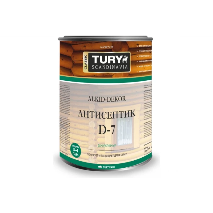 Тонирующий антисептик TURY D-7 Alkid-Dekor (бесцветный; 0.8 л) 00020013155