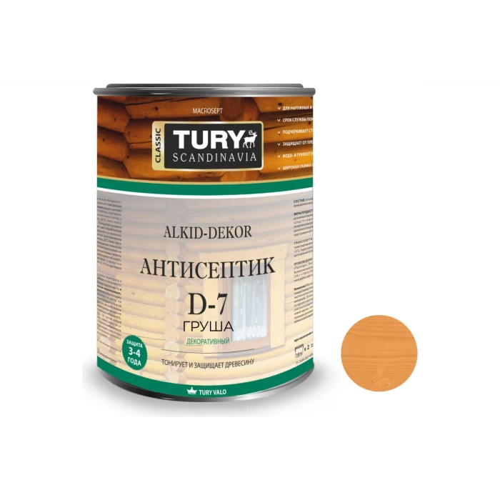 Тонирующий антисептик TURY D-7 Alkid-Dekor (груша; 0.8 л) T1-00001326