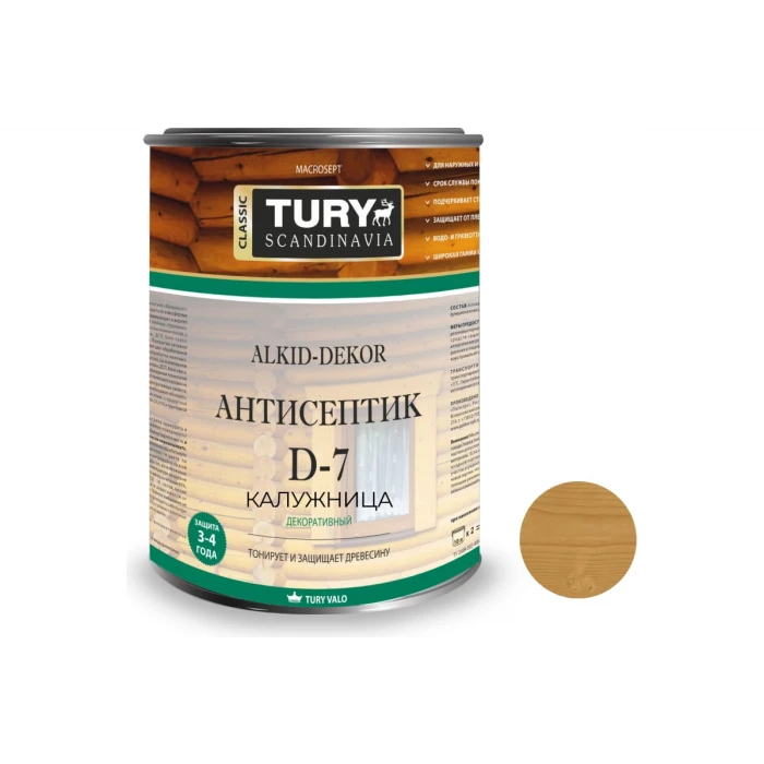 Тонирующий антисептик TURY D-7 Alkid-Dekor (калужница; 0.8 л) 00020014934