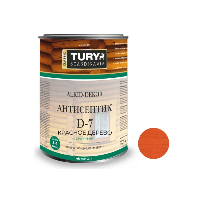 Тонирующий антисептик TURY D-7 Alkid-Dekor (красное дерево; 0.8 л) T1-00008119