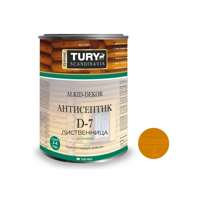 Тонирующий антисептик TURY D-7 Alkid-Dekor (лиственница; 0.8 л) 00020014932