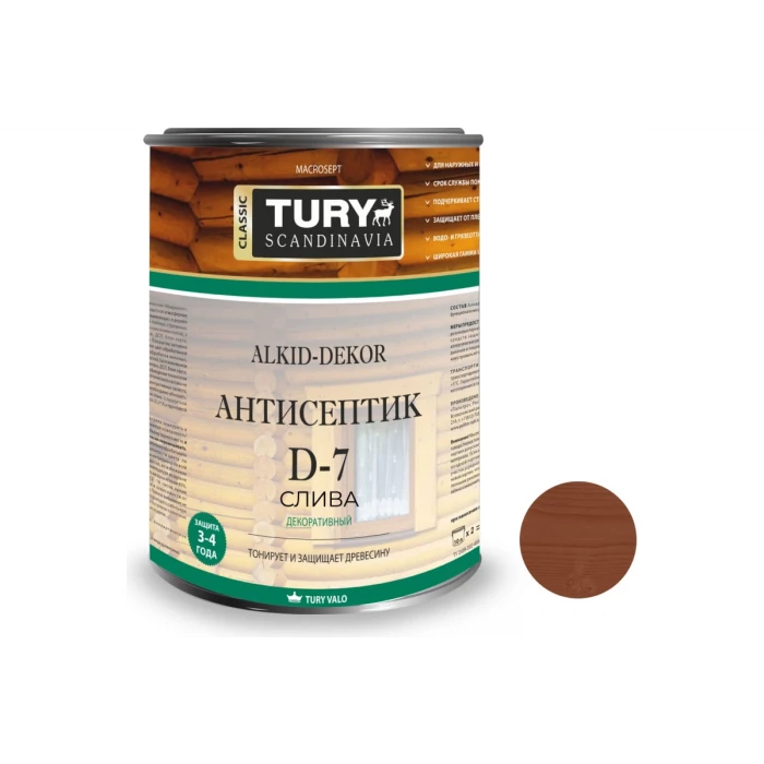 Тонирующий антисептик TURY D-7 Alkid-Dekor (слива; 0.8 л) 00020016090