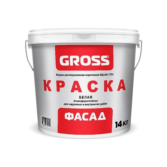 Фасадная краска GROSS Фасад, белая, база А, 14кг 4620002840211