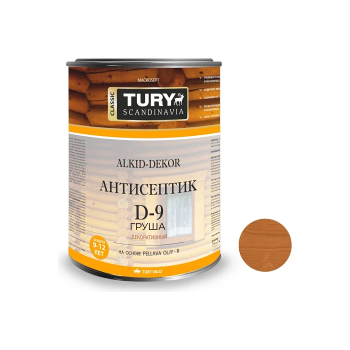 Тонирующий антисептик TURY D-9 Alkid-Dekor (груша; 0,9 л) Т1-002219