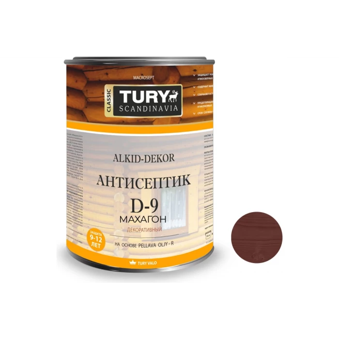 Тонирующий антисептик TURY D-9 Alkid-Dekor (махагон; 0,9 л) T1-00002222
