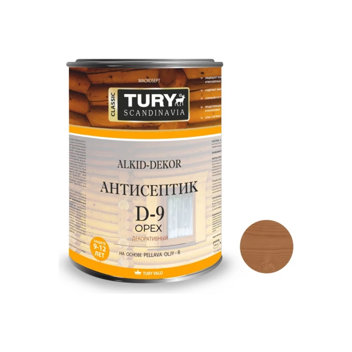 Тонирующий антисептик TURY D-9 Alkid-Dekor (орех; 0,9 л) T1-00002223