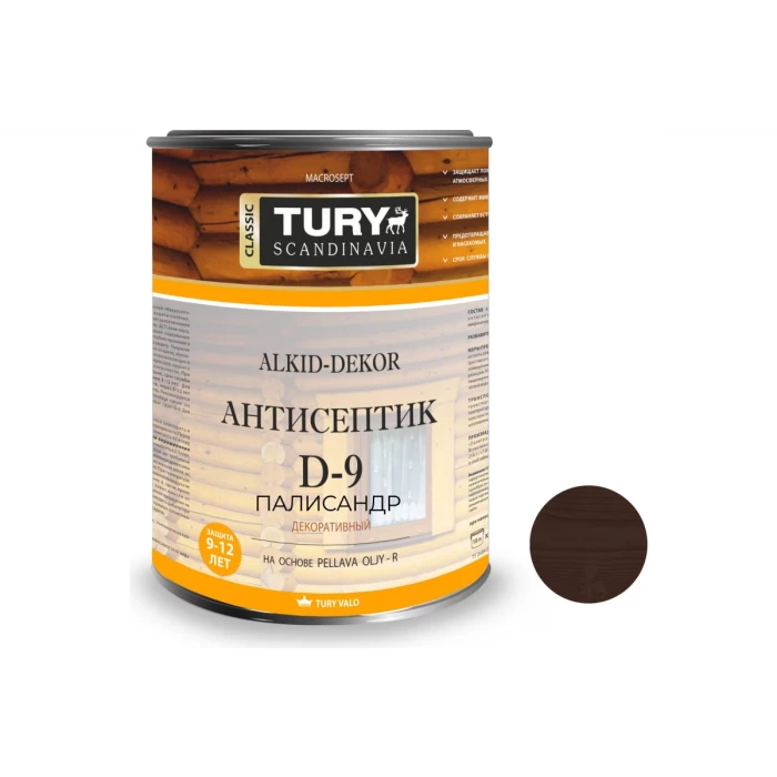 Тонирующий антисептик TURY D-9 Alkid-Dekor (палисандр; 9 л) T1-00000957
