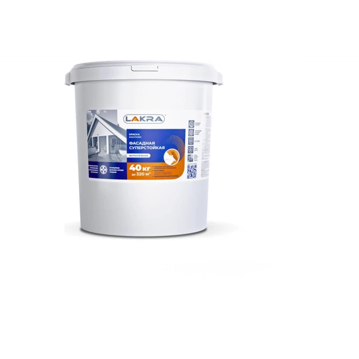 Фасадная краска ЛАКРА акриловая, суперстойкая, белоснежная, 40 кг 8306526 ЛА-00000096
