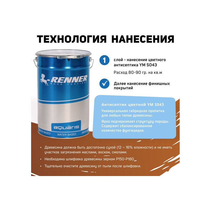 Цветная пропитка-антисептик RENNER YM S043 R332 1 кг 1-332 фото 5