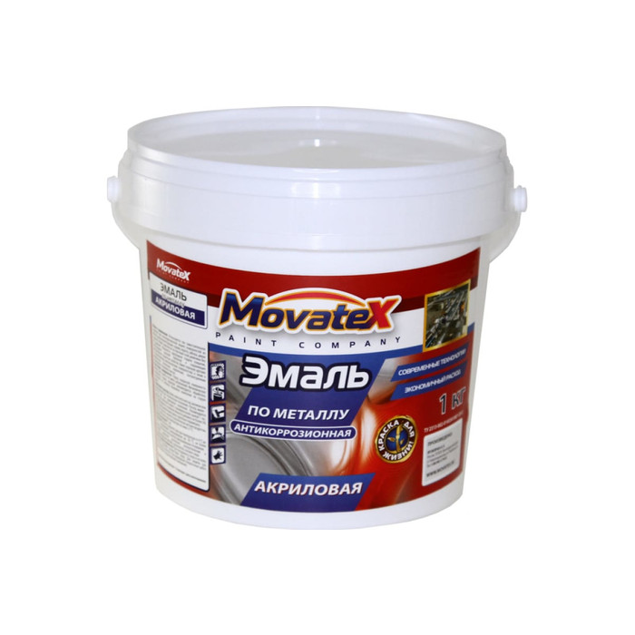 Эмаль Movatex по металлу, антикоррозийная, акриловая, 1 кг Т14645