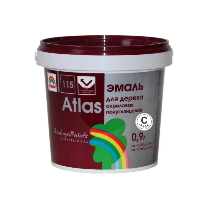 Эмаль для дерева Радуга Атлас ВД-АК 115 База С 0,9 л, под колеровку 141382