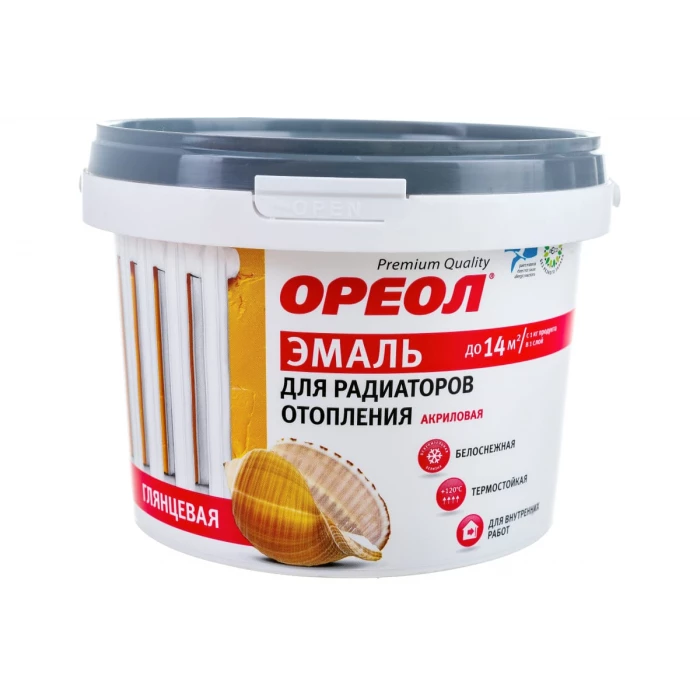 Эмаль для радиаторов отопления Ореол (термостойкая; акриловая; глянцевая; белая; 0.8 кг) 76021