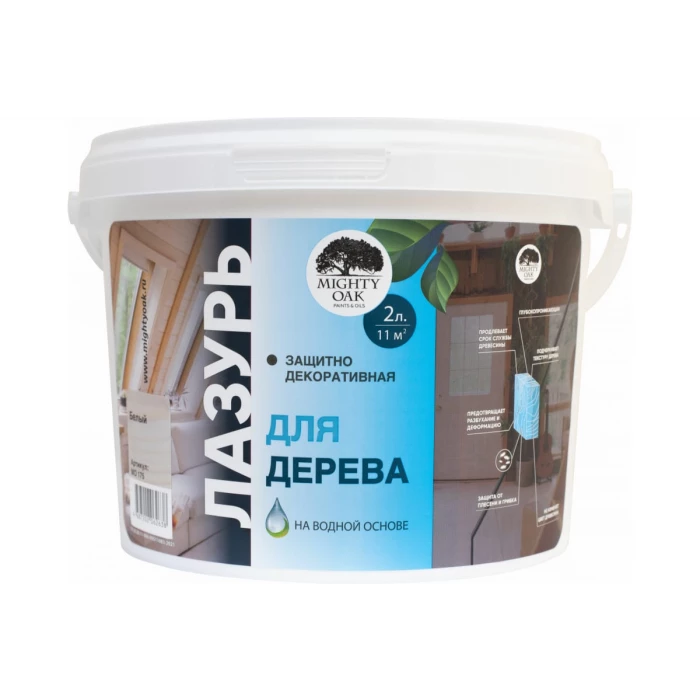 Лазурь для дерева MIGHTY OAK белый, 2 л MO175
