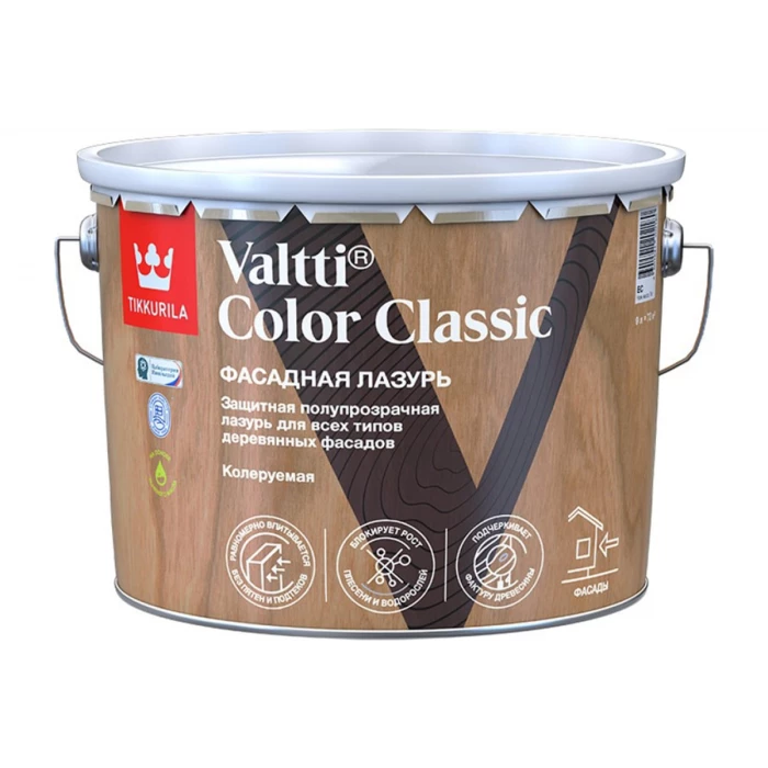 Фасадная лазурь Tikkurila valtti color classic, 9 л, база EC, бесцветная 249248