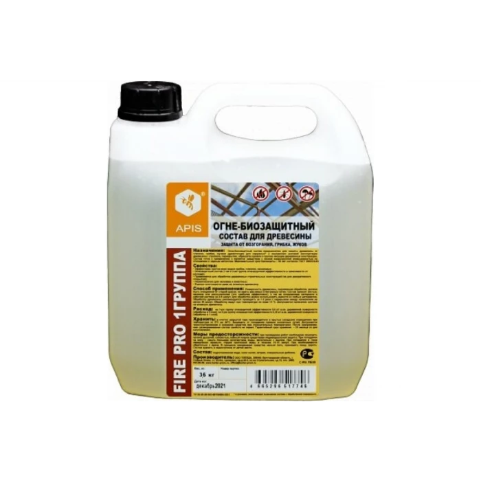 Огне-биозащитный состав для древесины APIS FIRE PRO (I группа; бесцветный; канистра; 3,6 кг) 4665296517623