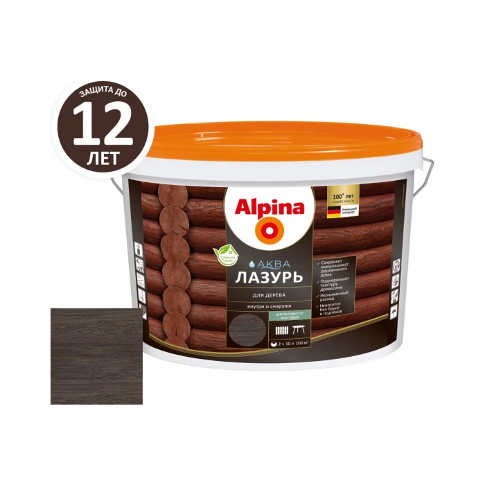 Лазурь для дерева ALPINA Аква (черный; 10 л) 948103600