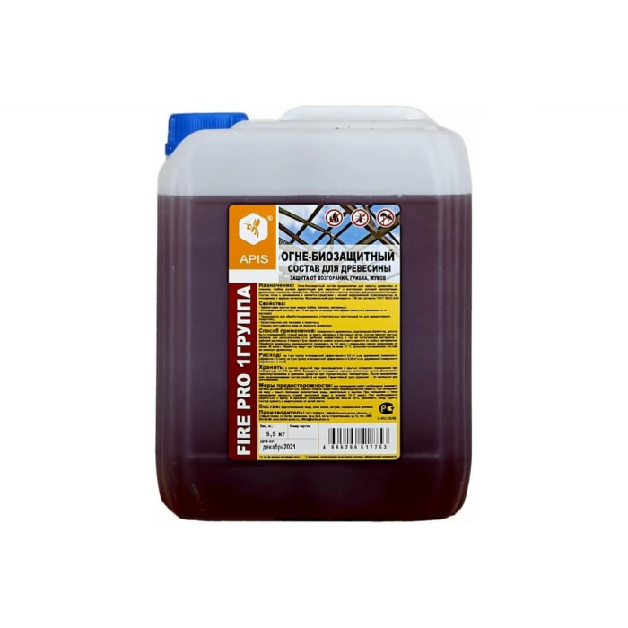 Огнебиозащитный состав для древесины APIS FIRE PRO (I группа; сосна; канистра; 5,5 кг) 4665296517869