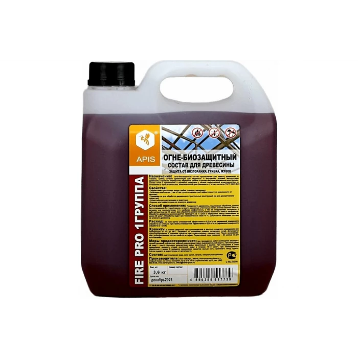 Огнебиозащитный состав для древесины APIS FIRE PRO (I группа; сосна; канистра; 3,6 кг) 4665296517845