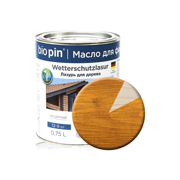 Лазурь для дерева BIO PIN 2241 Wetterschutzlasur коньяк 0,75 л 22411I102