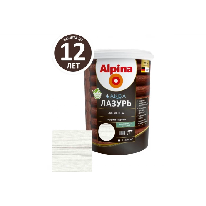 Лазурь для дерева ALPINA Аква (белый; 0.9 л) 948103463