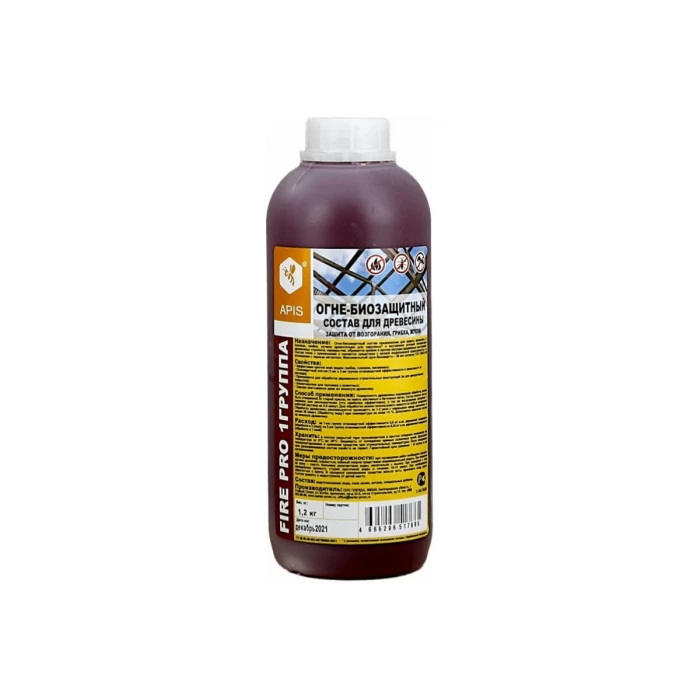 Огнебиозащитный состав для древесины APIS FIRE PRO (I группа; красный; бутылка; 1,2 кг) 4665296517685
