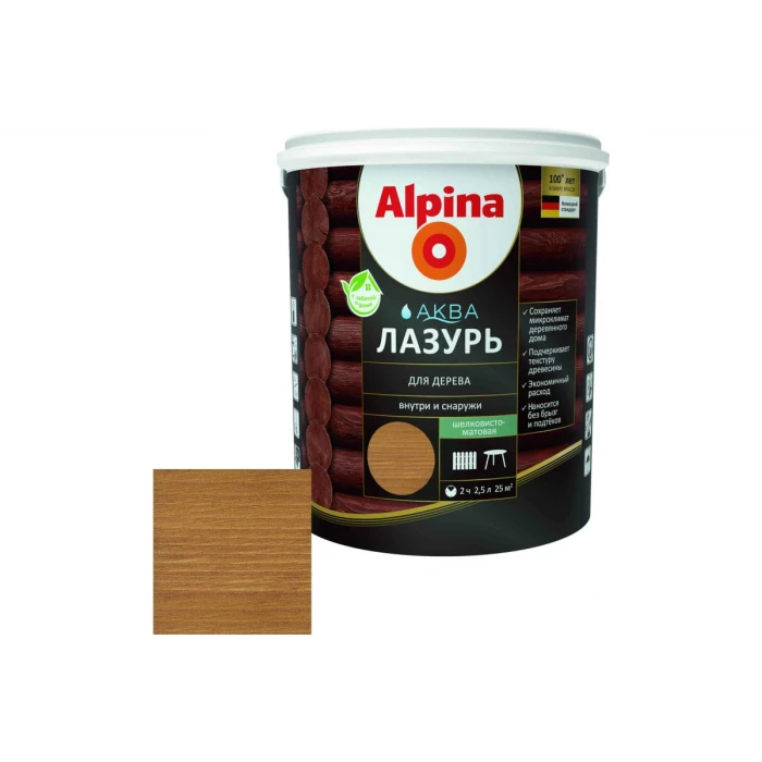 Лазурь для дерева ALPINA Аква (тик; 2.5 л) 948103477