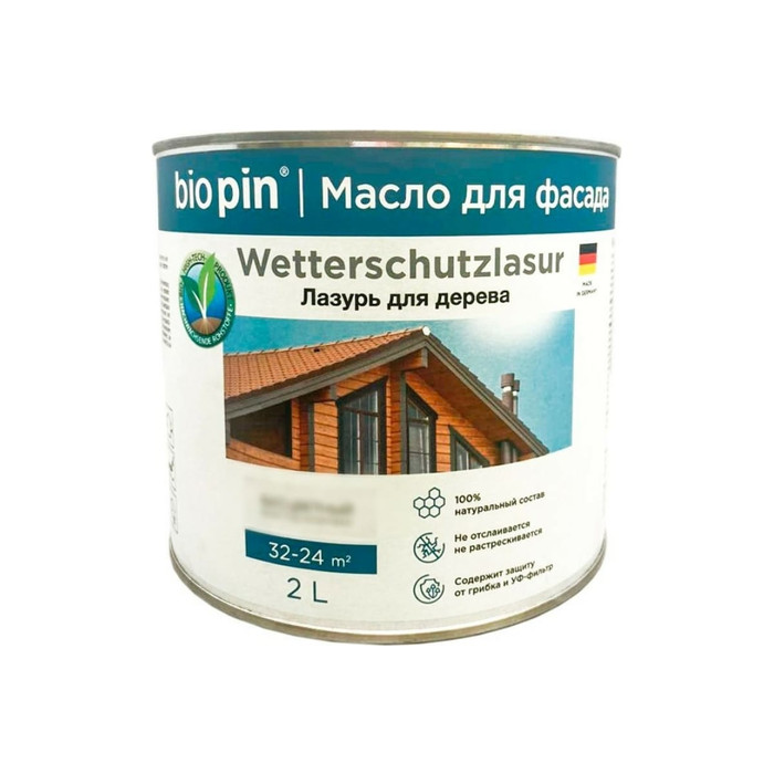 Лазурь для дерева BIO PIN 2241 Wetterschutzlasur в цвете ОРЕХ 2 л 22415I104 фото 2