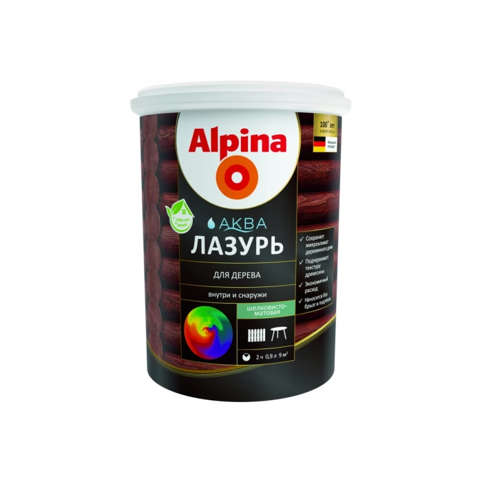 Лазурь для дерева ALPINA Аква (колеруемый; 0.9 л) 948103443