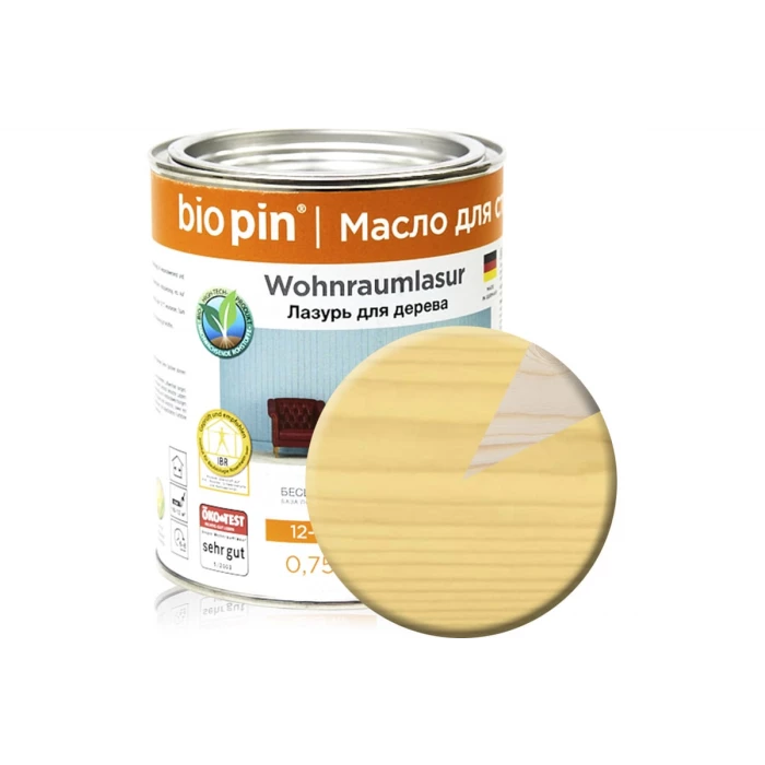 Лазурь для стен BIO PIN 2150 Wohnraumlasur в цвете прозрачный желто-бежевый 0,75 л 21501H101