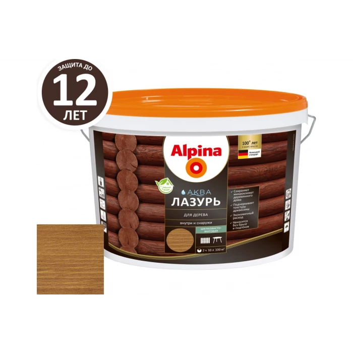 Лазурь для дерева ALPINA Аква (тик; 10 л) 948103592